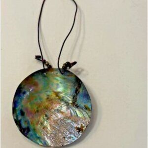 Wire Hung Rainbow Luminescent Abalone Shell Pendant Necklace